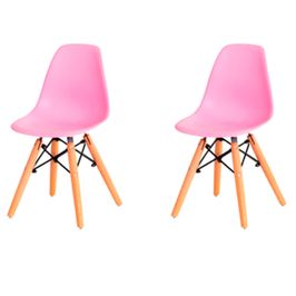 Kit com 2 Cadeira Flórida Kids Com Assento em Polipropileno e Base Madeira Fratini Rosa