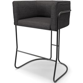 Banqueta Decorativa Fixa Baixa Base de Aço Preto Betina D02 Linho Cinza Escuro A-420 - Lyam Decor