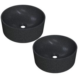 Kit 02 Cubas de Apoio Redonda Para Banheiro Lavabo C01 BL34W Preto Granit Matte  - Lyam