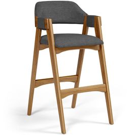 Banqueta Alta Para Cozinha Sala de Jantar Bar Suran L02 Linho Cinza Escuro - Lyam Decor
