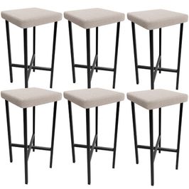 Kit 06 Banquetas Alta Bar Cozinha Sala De Jantar Preto Stella L02 Bouclê Creme - Lyam Decor