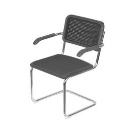 Cadeira OR-1155 em Polipropileno Simulando Palha no Encosto e Assento com Braço e Base Cromada OR Design Preto