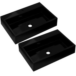 Kit 02 Cubas de Apoio Retangular Para Banheiro Lavabo Florenza C01 RT55W Preto - Lyam
