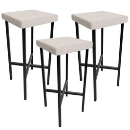 Kit 03 Banquetas Alta Bar Cozinha Sala De Jantar Preto Stella L02 Linho Cru - Lyam Decor