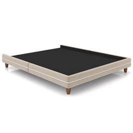 Cama Casal Base Box Pés Madeira 148cm Suném P05 Veludo Bege - Lyam Decor