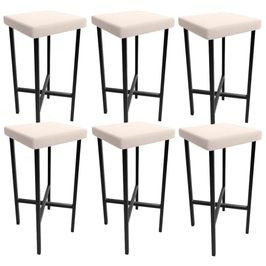 Kit 06 Banquetas Alta Bar Cozinha Sala De Jantar Preto Stella L02 Suede Bege - Lyam Decor