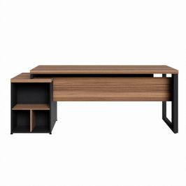 Mesa Diretor Office 170/192cm com Gaveteiro Pé Quadro Web Office Nogal/Preto
