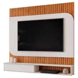 Painel Ripado TV 65 Pol com Bancada Suspensa 150cm Ezra D05 Freijó Off White - Lyam Decor