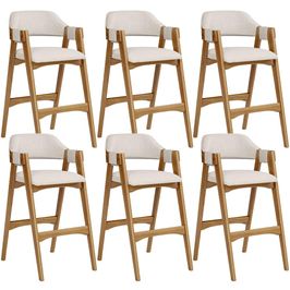 Kit 06 Banquetas Altas Para Cozinha Sala de Jantar Bar Suran L02 Linho Cru - Lyam Decor