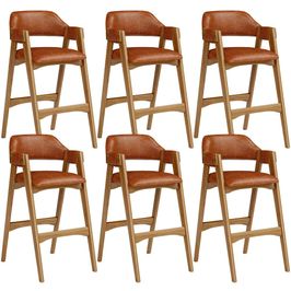 Kit 06 Banquetas Altas Para Cozinha Sala de Jantar Bar Suran L02 Couríssimo Camel - Lyam Decor