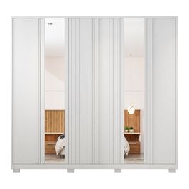 Guarda Roupa Casal Mozart Lux Com Espelhos 6 Portas 4 Gavetas Caemmun Branco Fosco