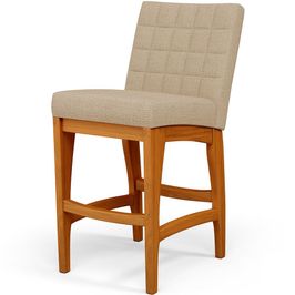 Banqueta Baixa Para Cozinha Bancada Bar Sala De Jantar Fixa Mila L02 Linho Bege Escuro - Lyam Decor