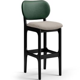 Banqueta Alta Bar Cozinha Sala Jantar Fixa Betta L02 Preto Facto Verde Linho Bege - Lyam Decor