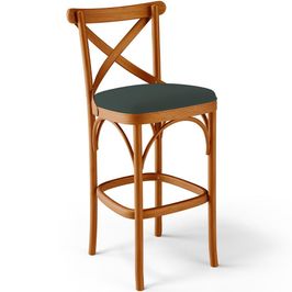 Banqueta Alta Cozinha Bancada Bar Sala de Jantar Estofada Ávila L02 Suede Verde Musgo - Lyam