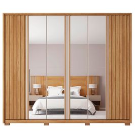 Guarda Roupa Casal Apollo Double Lux com Espelhos 6 Portas 4 Gavetas Caemmun Buriti/off white