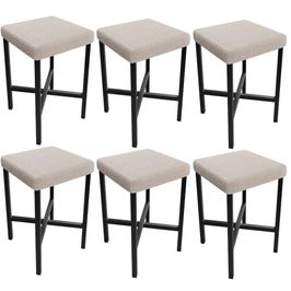 Kit 06 Banquetas Baixa Bar Cozinha Sala De Jantar Preto Stella L02 Bouclê Creme - Lyam Decor