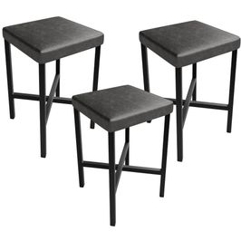 Kit 03 Banquetas Baixa Bar Cozinha Sala De Jantar Preto Stella L02 Couríssimo Preto - Lyam Decor