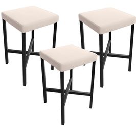 Kit 03 Banquetas Baixa Bar Cozinha Sala De Jantar Preto Stella L02 Suede Bege - Lyam Decor