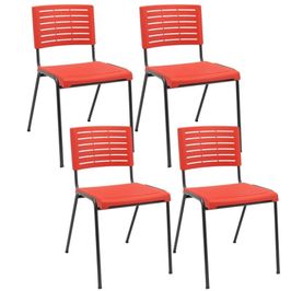 Kit 04 Cadeiras Empilhável Fixa Escritório Multiuso Base Preta Kimi P03 Vermelho - Lyam Decor