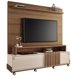 Estante Painel Para TV 65 Pol com Rodízios Cloud B01 Castanho Off White - Lyam Decor