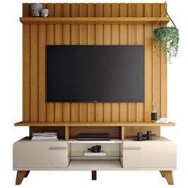 Rack Para Sala Émile com Painel Para TV Ripado 60 Pol Conect B01 Off White Cinamomo - Lyam Decor