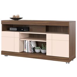 Rack Para Sala de Estar TV 47 Pol com Rodízios Raya C04 Nogueira Real Off White - Lyam Decor