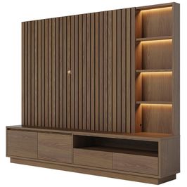 Estante Painel Para TV 82 Pol Ripado com LED 240cm Jolie C04 Amêndoa - Lyam Decor