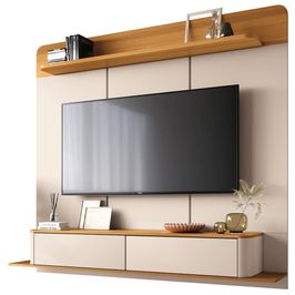 Painel Para TV 70 Pol Bancada Suspensa Orgânica Cheri B01 Off White Cinamomo - Lyam Decor