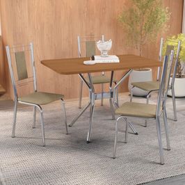 Conjunto Mesa Kappesberg 4 Cadeira Cromada | Nogueira/Cromado