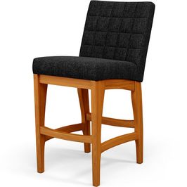 Banqueta Baixa Para Cozinha Bancada Bar Sala De Jantar Fixa Mila L02 Linho Chumbo - Lyam Decor