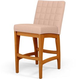 Banqueta Baixa Para Cozinha Bancada Bar Sala De Jantar Fixa Mila L02 Linho Rosê - Lyam Decor