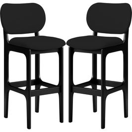 Kit 02 Banquetas Alta Para Cozinha Madeira Fixa Betta L02 Preto Facto Preto - Lyam Decor