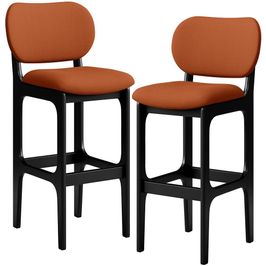 Kit 02 Banquetas Alta Bar Cozinha Sala Jantar Fixa Betta L02 Preto Tecido Terracota - Lyam Decor