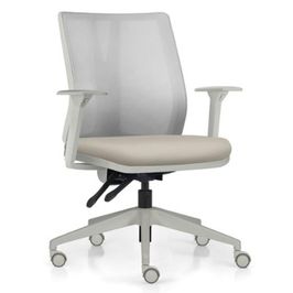 Cadeira de Escritório Giratória Diretor Flow F02 Base Cinza Sintético Bege - Lyam Decor