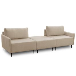 Sofá 2 Lugares Para Sala Living com Puff 270cm Yves F04 Linho Tramado Creme - Lyam Decor