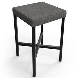 Banqueta Baixa Bar Cozinha Sala De Jantar Preto Stella L02 Linho Cinza Escuro - Lyam Decor