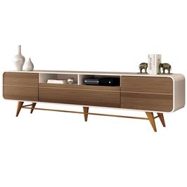 Rack Para Sala de Estar TV 85 Pol Orgânico 220cm Erah B01 Off White Castanho - Lyam Decor