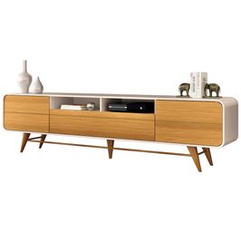 Rack Para Sala de Estar TV 85 Pol Orgânico 220cm Erah B01 Off White Cinamomo - Lyam Decor