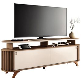 Rack Para Sala de Estar TV 70 Pol Orgânico Dorian B01 Off White Castanho - Lyam Decor