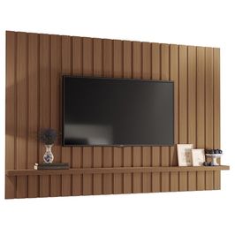 Painel Para TV 70 Pol Ripado 200cm Conect B01 Castanho - Lyam Decor