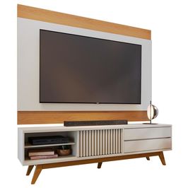 Rack Para Sala Venice com Painel Para TV 75 Pol Cairo C04 Off White Matte Freijó - Lyam Decor