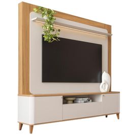 Estante Painel Para TV 70 Pol Orgânico 200cm Danúbio L05 Tauari Off White Fosco - Lyam Decor