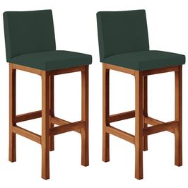 Kit 02 Banquetas Altas Para Cozinha Sala De Jantar Fixa Alya L02 Linho Verde Musgo - Lyam Decor
