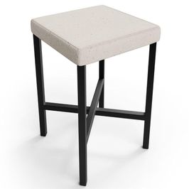 Banqueta Baixa Bar Cozinha Sala De Jantar Preto Stella L02 Linho Cru - Lyam Decor