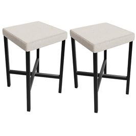 Kit 02 Banquetas Baixa Bar Cozinha Sala De Jantar Preto Stella L02 Linho Cru - Lyam Decor