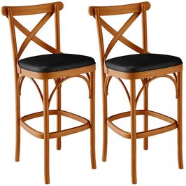 Kit 02 Banquetas Altas Cozinha Bancada Bar Sala de Jantar Estofada Ávila L02 Couríssimo Preto - Lyam