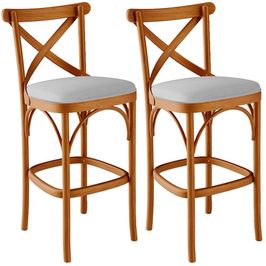 Kit 02 Banquetas Altas Cozinha Bancada Bar Sala de Jantar Estofada Ávila L02 Linho Cinza - Lyam