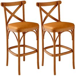 Kit 02 Banquetas Altas Cozinha Bancada Bar Sala de Jantar Estofada Ávila L02 Couríssimo Whisky - Lyam