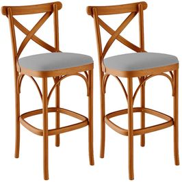 Kit 02 Banquetas Altas Cozinha Bancada Bar Sala de Jantar Estofada Ávila L02 Suede Cinza - Lyam