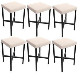 Kit 06 Banquetas Baixa Bar Cozinha Sala De Jantar Preto Stella L02 Suede Bege - Lyam Decor